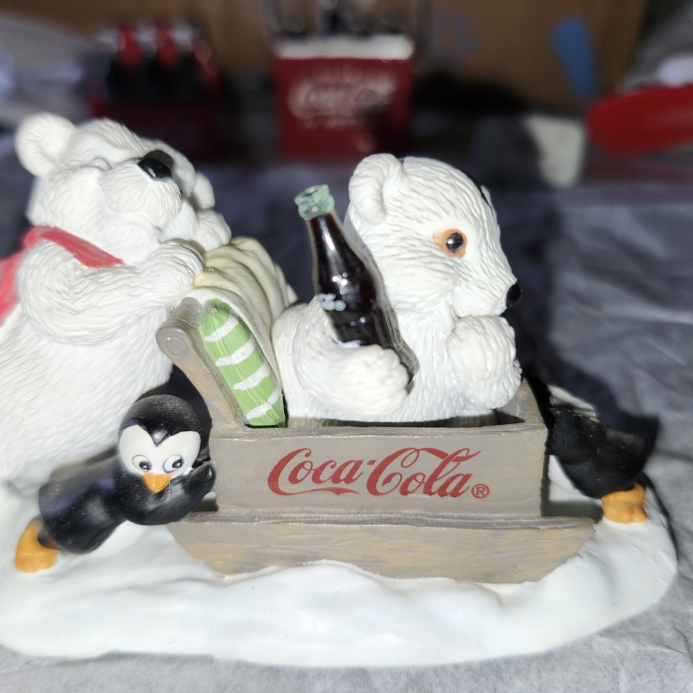 Coca-Cola Polar Bear Figurine with Penguins